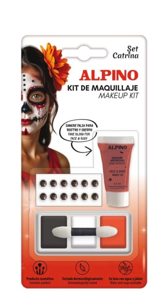 Alpino Set de Maquillaje Catrina - Se Lava con Agua y Jabon - Testado Dermatologicamente - Colores Surtidos