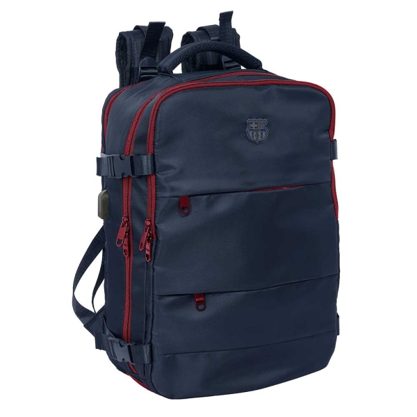 Safta F.C.Barcelona Mochila de Viaje Cabina de 23.1L - Espacio para Portatil hasta 15.6" - USB Integrado - Zapatero con Cremallera - 29x44x19cm - Color Azul Marino