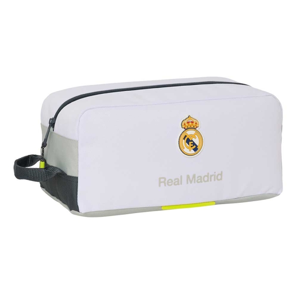 Safta Real Madrid Zapatillero de 9L - Asa de Mano - Cierre de Cremallera - 34x15x18cm - Color Blanco y Negro