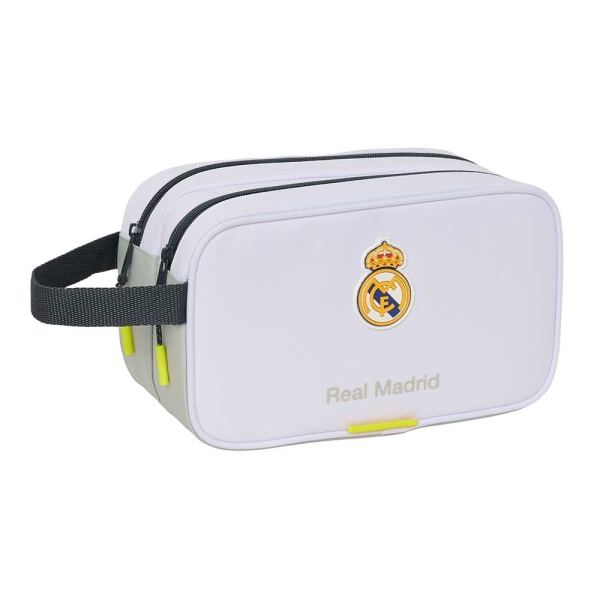 Safta Real Madrid Neceser de 5L Portatodo - 2 Compartimentos - Asa de Mano - Cierre de Cremallera - 26x15x12.5cm - Color Blanco y Negro