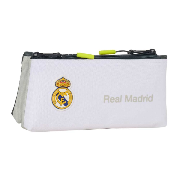 Safta Real Madrid Portatodo de 2L - 2 Compartimentos - Cierre de Cremallera - 22x10x8cm - Color Blanco y Negro