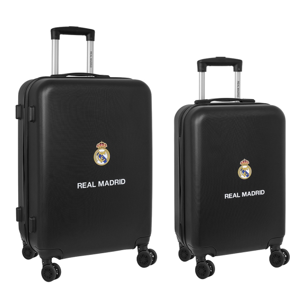 Safta Real Madrid Pack de 2 Maletas Trolley de 20" y 24" Rigidas - Candado - Asa Telescopica de PVC con Goma - 4 Ruedas 360º - 40x63x26cm - Color Negro