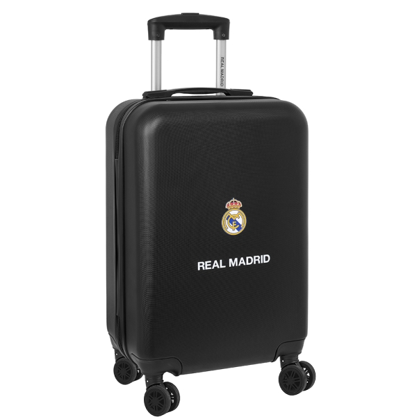 Safta Real Madrid Maleta Trolley de Cabina 20" Rigida - Candado - Asa Telescopica de PVC con Goma - 4 Ruedas 360º - 34.5x55x20cm - Color Negro