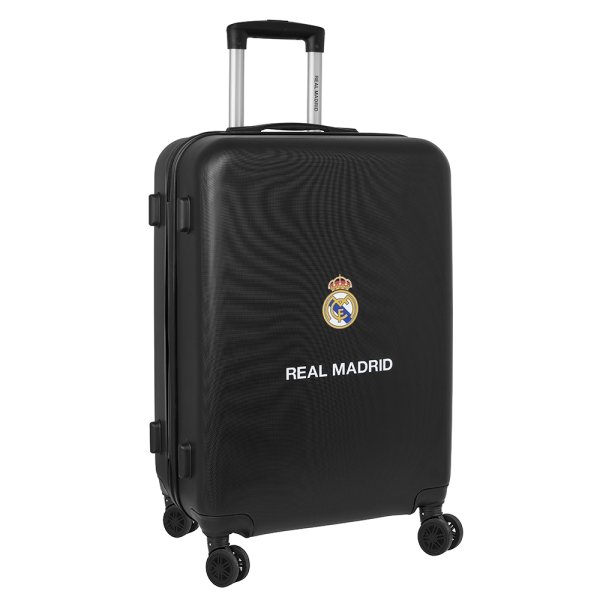 Safta Real Madrid Maleta Trolley Mediana 24" Rigida - Candado - Asa Telescopica de PVC con Goma - 4 Ruedas 360º - 40x63x26cm - Color Negro