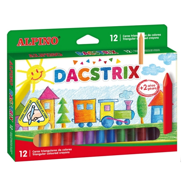 Alpino Dacstrix Pack de 12 Ceras Semiblandas de Colores - Forma Triangular - Mezclables - No Manchan - Colores Surtidos