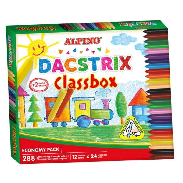 Alpino Dacstrix Economy Pack de 288 Ceras Semiblandas de Colores - Forma Triangular - Mezclables - No Manchan - Colores Surtidos