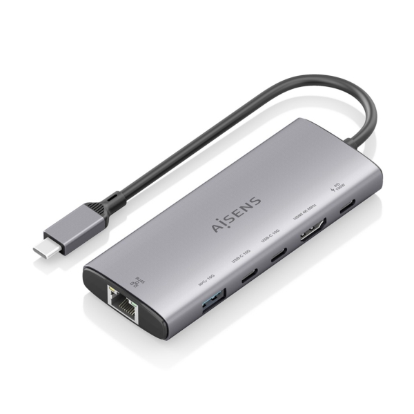 Aisens USB-C Dock 6 en 1 - USB-C a 1xHDMI - 1xRJ45 - 1xUSB-A 10G - 2xUSB-C 10G - 1xUSB-C PD 100W - 20cm - Color Gris