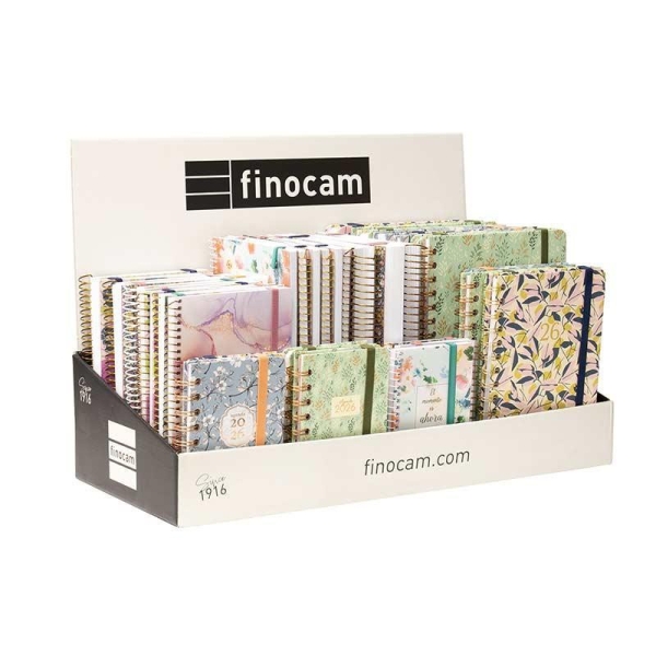 Finocam Trendy Expositor con 45 Agendas de Espiral Surtidas - Anual 2026 - Color Surtidos