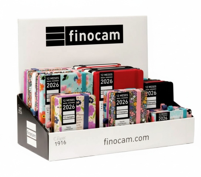 Finocam Minimal Design Expositor con 26 Agendas Minimal Surtidas - Anual 2026 - Color Surtidos