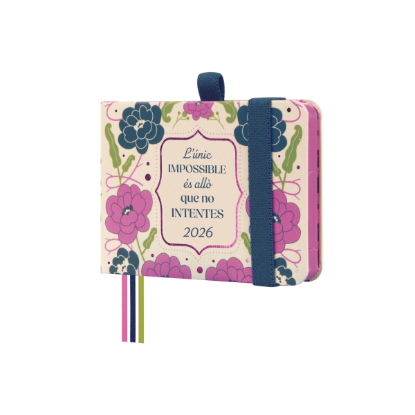 Finocam Minimal Design Agenda en Catalan - Anual 2026 - Tapa Dura - Cierre con Goma Elastica - Formato M0 - 108x16x77mm - Semana Vista en Vertical - Tematica de Flores