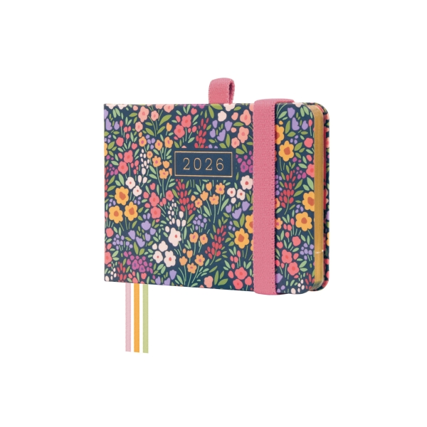 Finocam Minimal Design Agenda en Catalan - Anual 2026 - Tapa Dura - Cierre con Goma Elastica - Formato M0 - 108x16x77mm - Semana Vista en Vertical - Tematica de Flores