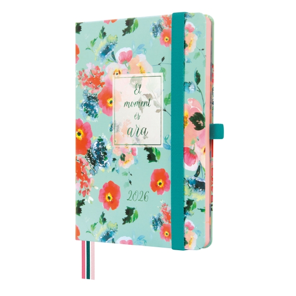 Finocam Minimal Design Agenda en Catalan - Anual 2026 - Tapa Dura - Cierre con Goma Elastica - Formato M4 - 124x15x174mm - Semana Vista Horizontal - Tematica de Flores