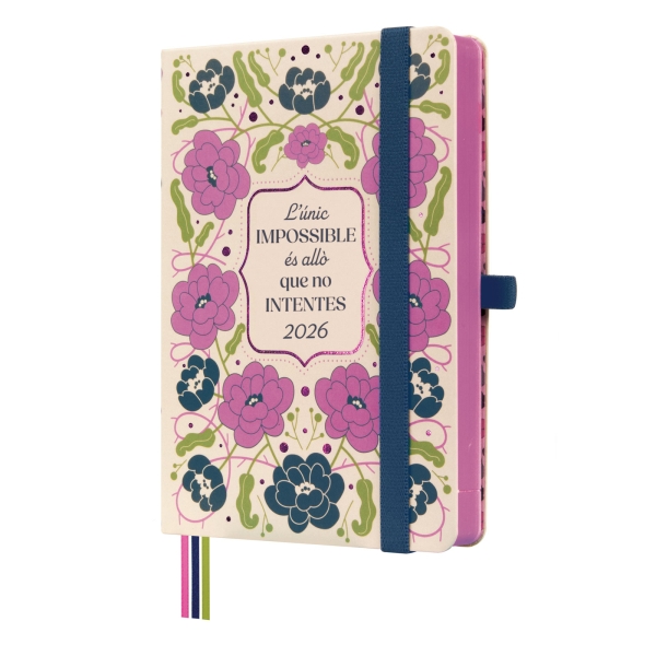 Finocam Minimal Design Agenda en Catalan - Anual 2026 - Tapa Dura - Cierre con Goma Elastica - Formato M4 - 124x25x174mm - 1 Dia por Pagina - Tematica de Flores