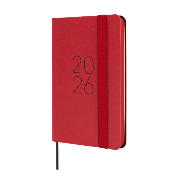 Finocam Flexi Lisa Agenda - Anual 2026 - Tapa Blanda - Formato F2 - 85x13x130mm - Semana Vista Horizontal - Color Rojo