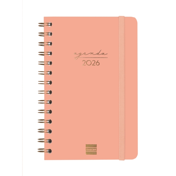 Finocam Alma Agenda en Catalan - Anual 2026 - con Espiral - Formato E5 - 131x19x190mm - Semana Vista Horizontal - Color Coral