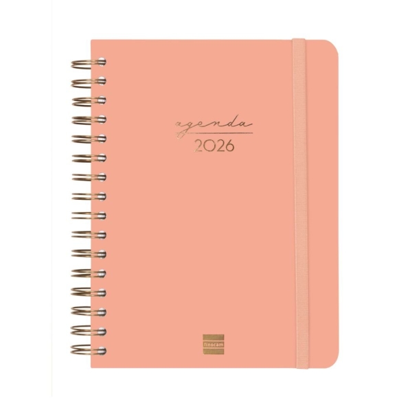 Finocam Alma Agenda en Catalan - Anual 2026 - con Espiral - Formato E10 - 180x30x220mm - 1 Dia por Pagina - Color Coral