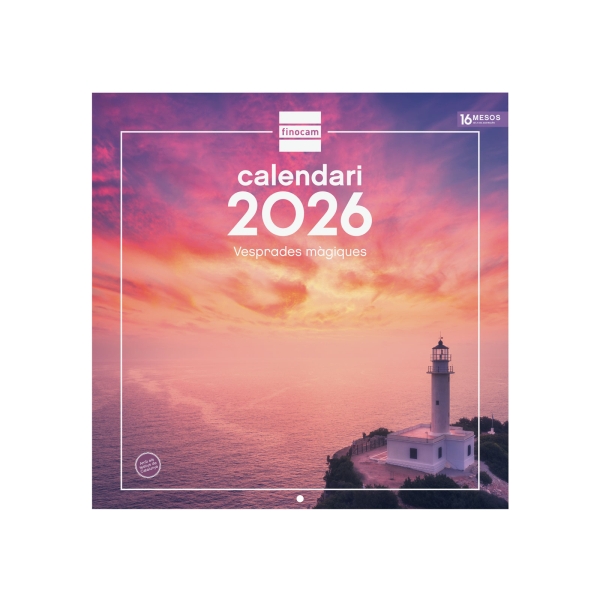 Finocam Calendario de Pared en Catalan - Anual 2026 - Imagenes Variadas - 300x300mm - Espacio para Escribir - Tematica de Atardeceres Magicos