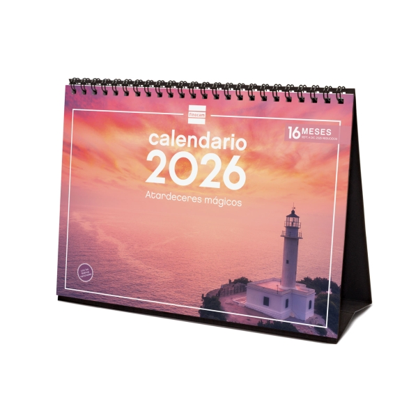 Finocam Calendario de Sobremesa - Anual 2026 - Imagenes Variadas - Espacio para Escribir - Tematica de Atardeceres Magicos