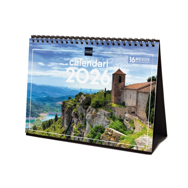 Finocam Calendario de Sobremesa en Catalan - Anual 2026 - Imagenes Variadas - Espacio para Escribir - Tematica de Ciudades y Pueblos