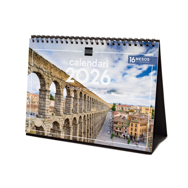 Finocam Calendario de Sobremesa en Catalan - Anual 2026 - Imagenes Variadas - Espacio para Escribir - Tematica de Ciudades y Pueblos