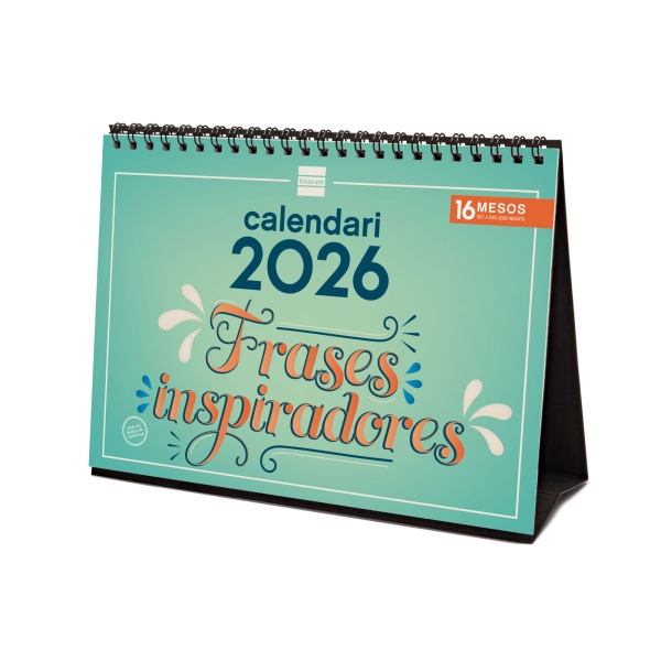 Finocam Calendario de Sobremesa en Catalan - Anual 2026 - Imagenes Variadas - Espacio para Escribir - Tematica de Frases Inspiradoras