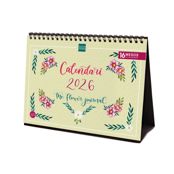 Finocam Calendario de Sobremesa en Catalan - Anual 2026 - Imagenes Variadas - Espacio para Escribir - Tematica de Flores