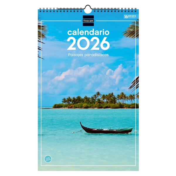 Finocam Calendario de Pared - Anual 2026 - Imagenes Variadas - con Espiral - Espacio para Escribir - Tematica de Paisajes