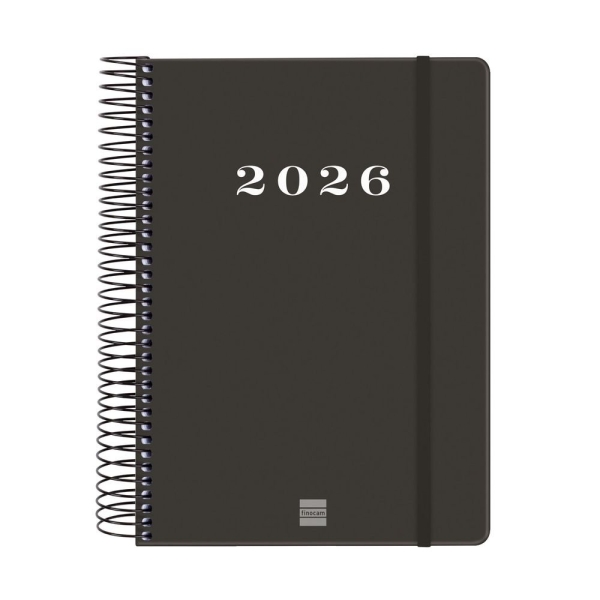 Finocam My Agenda de Espiral - Anual 2026 - Tapa Dura Antirayaduras - Formato E10 - 185x20x212mm - 1 Dia por Pagina - Color Negro