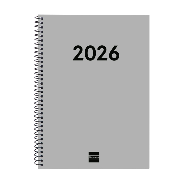 Finocam Espiral Recambio Anual 2026 para Agendas Duo en Catalan - Anual 2026 - Formato E10 - 162x14x212mm - Semana Vista Horizontal - Color Gris Claro