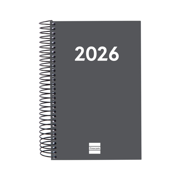 Finocam Espiral Recambio Anual 2026 para Agendas Duo - Anual 2026 - Formato E5 - 135x24x181mm - 1 Dia por Pagina - Color Gris Oscuro