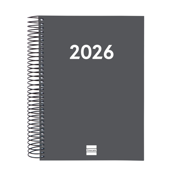 Finocam Espiral Recambio Anual 2026 para Agendas Duo - Anual 2026 - Formato E10 - 175x29x212mm - 1 Dia por Pagina - Color Gris Oscuro