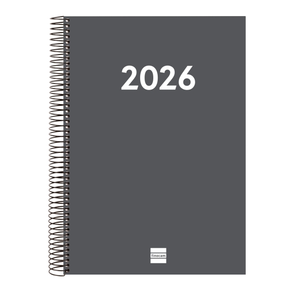 Finocam Espiral Recambio Anual 2026 para Agendas Duo en Catalan - Anual 2026 - Formato E40 - 230x29x297mm - 1 Dia por Pagina - Color Gris Oscuro