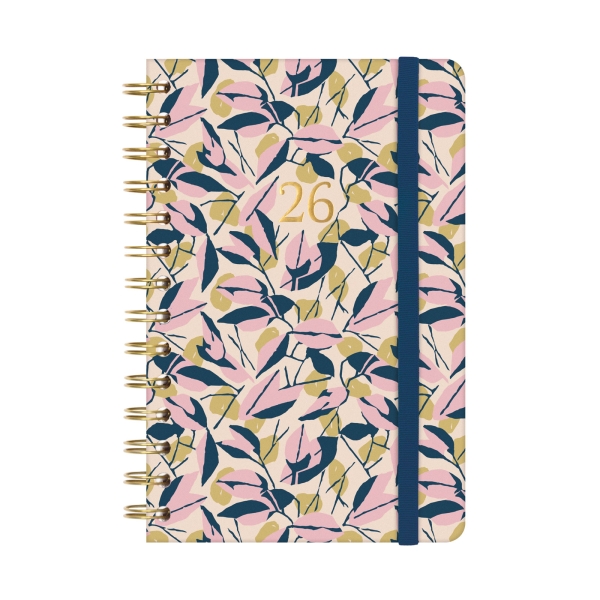 Finocam You Agenda de Espiral en Catalan - Anual 2026 - Planificador - Cierre de Goma - Formato E5 - 131x19x190mm - Semana Vista Horizontal - Tematica de Hojas