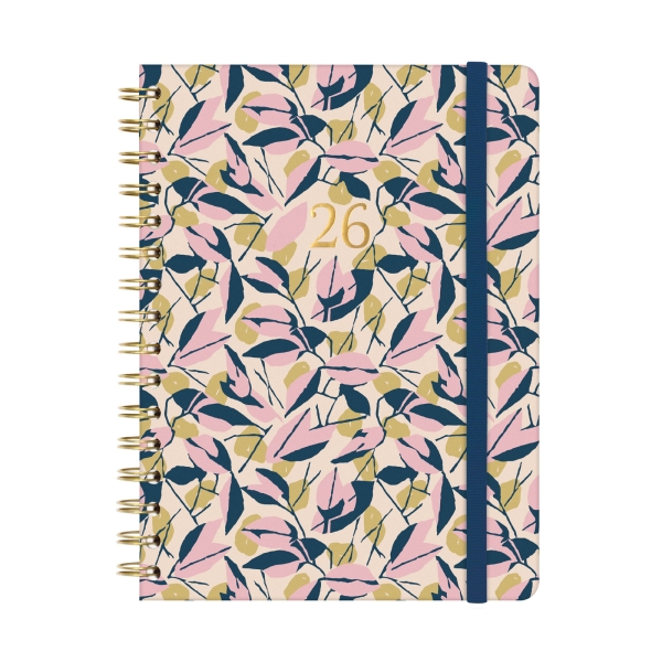 Finocam You Agenda de Espiral en Catalan - Anual 2026 - Planificador - Cierre de Goma - Formato E10 - 172x19x220mm - Semana Vista Horizontal - Tematica de Hojas