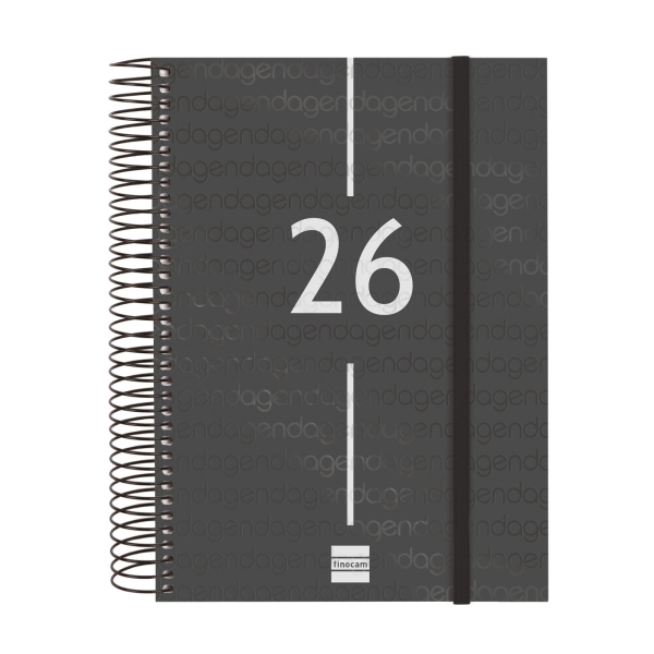 Finocam Year Agenda de Espiral - Anual 2026 - Tapa Ligera - Formato E10 - 175x29x212mm - 1 Dia por Pagina - Color Negro