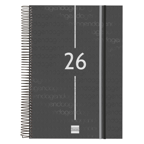 Finocam Year Agenda de Espiral - Tapa Ligera - Formato E40 - 230x29x297mm - 1 Dia por Pagina - Color Negro