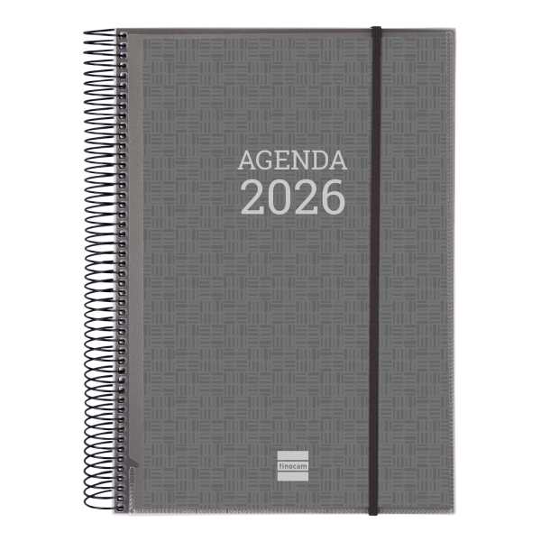 Finocam Basics Agenda - Anual 2026 - con Espiral - Personalizable - Formato E40 - 230x29x297mm - 1 Dia por Pagina - Color Gris