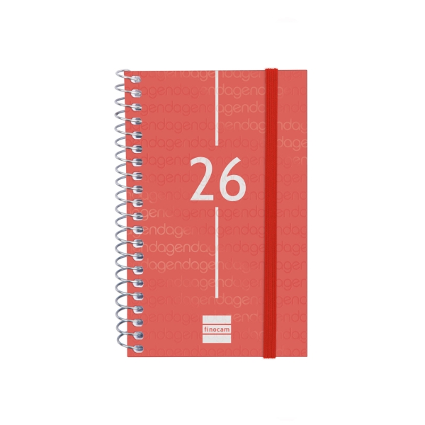 Finocam Year Agenda de Espiral - Anual 2026 - Tapa Ligera - Formato E3 - 85x14x127mm - Semana Vista Horizontal - Color Rojo