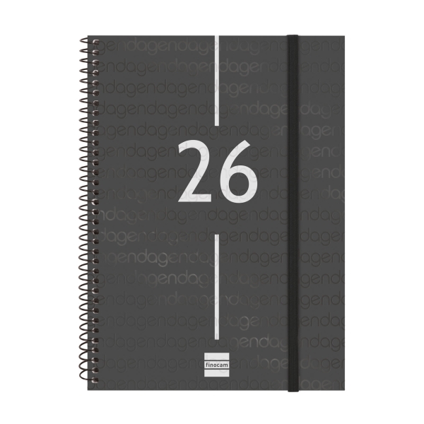 Finocam Year Agenda de Espiral en Catalan - Anual 2026 - Tapa Ligera - Formato E10 - 217x14x297mm - Semana Vista Horizontal - Color Negro