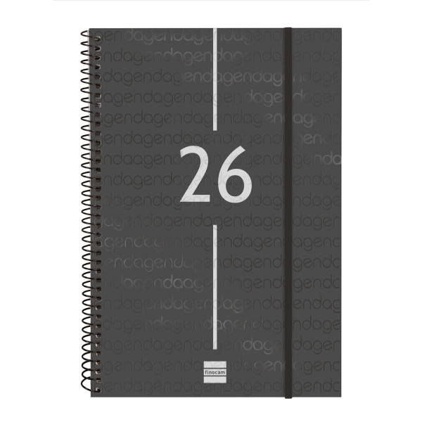 Finocam Year Agenda de Espiral - Anual 2026 - Tapa Ligera - Formato E11 - 172x14x242mm - Semana Vista en Vertical - Color Negro