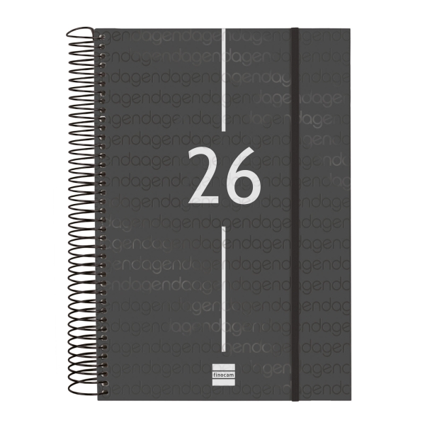 Finocam Year Agenda de Espiral - Anual 2026 - Tapa Ligera - Formato E11 - 175x29x242mm - 1 Dia por Pagina - Color Negro