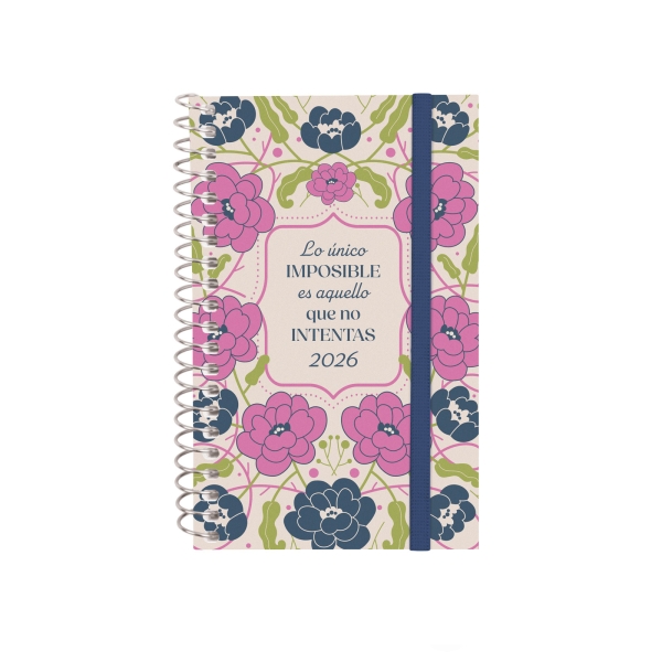Finocam Design Collection Agenda de Espiral - Anual 2026 - Tapa Ligera - Formato E3 - 85x14x127mm - Semana Vista Horizontal - Tematica de Flores