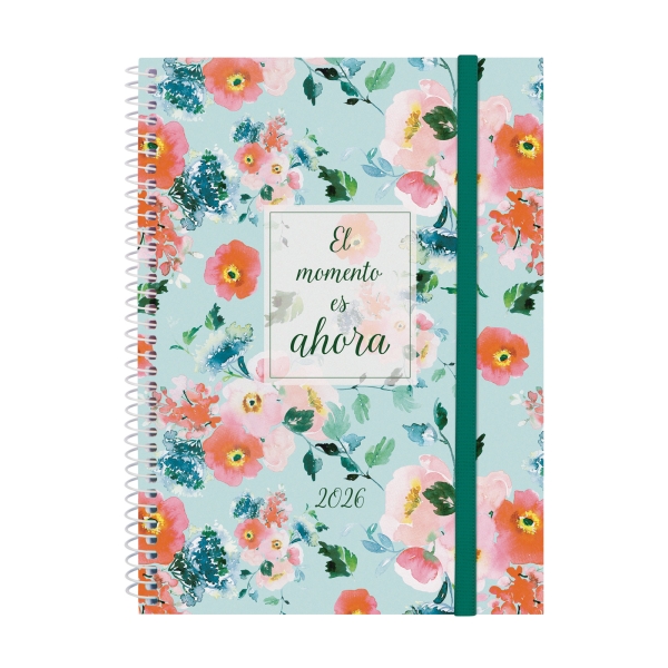 Finocam Design Collection Agenda de Espiral - Anual 2026 - Tapa Ligera - Formato E10 - 162x14x212mm - Semana Vista Horizontal - Tematica de Flores