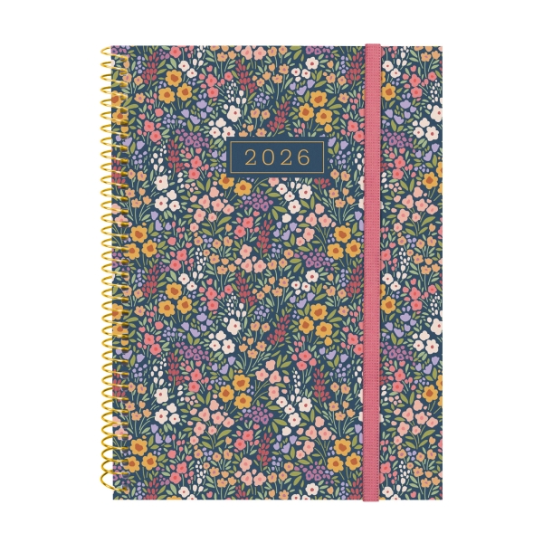 Finocam Design Collection Agenda de Espiral - Anual 2026 - Tapa Ligera - Formato E10 - 162x14x212mm - Semana Vista Horizontal - Tematica de Flores