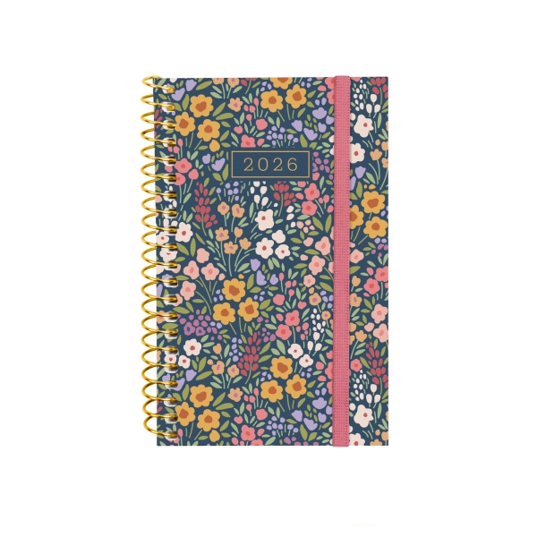Finocam Design Collection Agenda de Espiral en Catalan - Anual 2026 - Tapa Ligera - Formato E3 - 85x14x127mm - Semana Vista Horizontal - Tematica de Flores