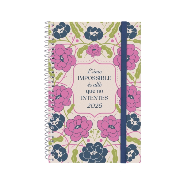 Finocam Design Collection Agenda de Espiral en Catalan - Anual 2026 - Tapa Ligera - Formato E5 - 124x14x181mm - Semana Vista Horizontal - Tematica de Flores