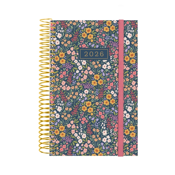 Finocam Design Collection Agenda de Espiral - Anual 2026 - Tapa Ligera - Formato E5 - 132x25x181mm - 1 Dia por Pagina - Tematica de Flores