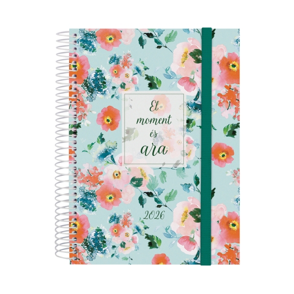 Finocam Design Collection Agenda de Espiral en Catalan - Anual 2026 - Tapa Ligera - Formato E10 - 172x29x212mm - 1 Dia por Pagina - Tematica de Flores