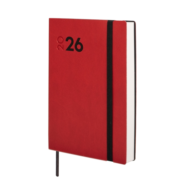 Finocam Dynamic Mara Agenda Profesional en Catalan - Anual 2026 - Tapa Blanda - Cierre con Goma Elastica - Formato Y4 - 124x22x174mm - 1 Dia por Pagina - Color Rojo