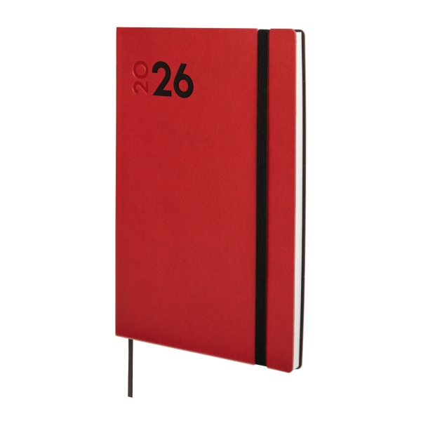 Finocam Dynamic Mara Agenda Profesional en Catalan - Anual 2026 - Tapa Blanda - Cierre con Goma Elastica - Formato Y10 - 144x11x208mm - Semana Vista en Vertical - Color Rojo